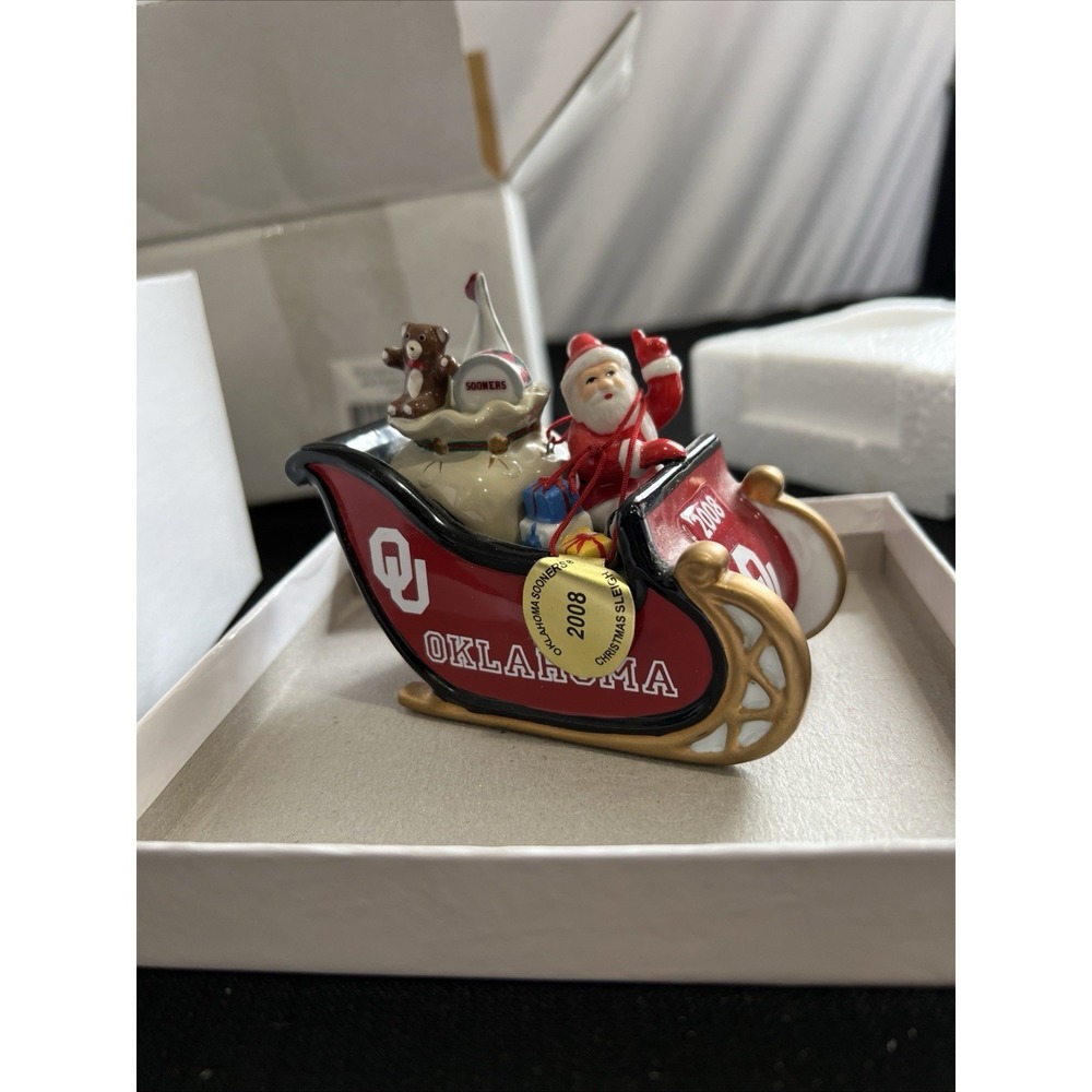 Oklahoma Sooners 2008 Christmas Sleigh Santa Figurine College Football